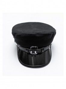 Black Punk Unique Metal Decoration Handsome Woolen Beret