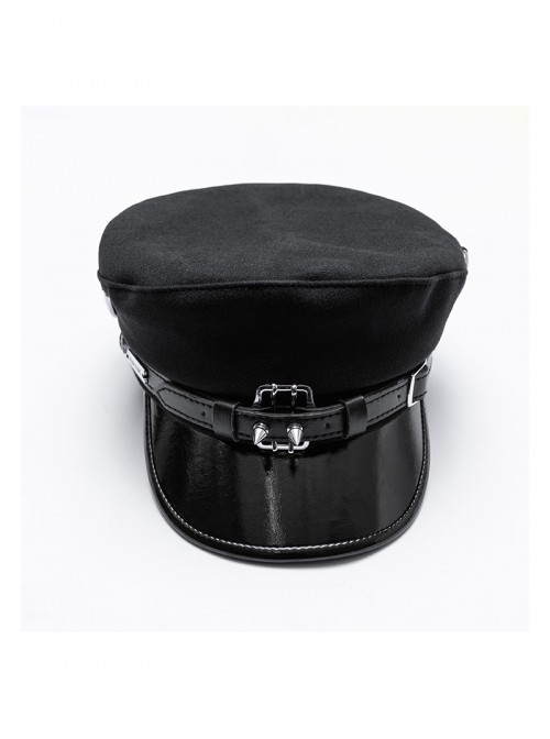 Black Punk Unique Metal Decoration Handsome Woolen Beret