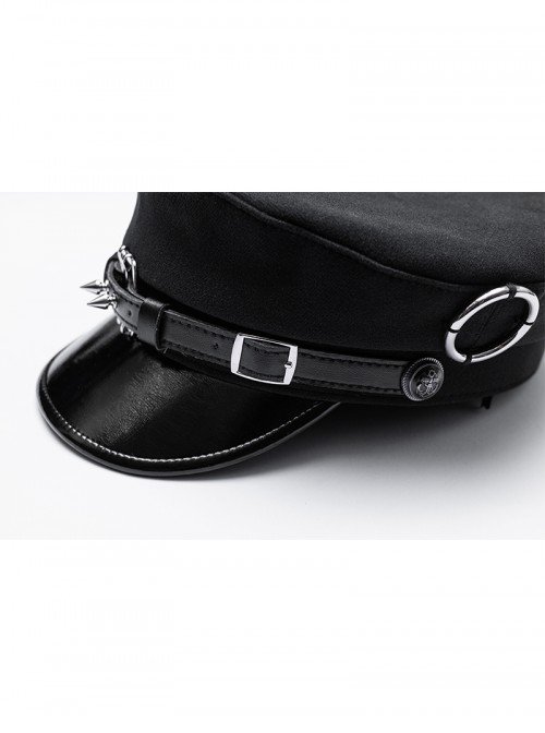 Black Punk Unique Metal Decoration Handsome Woolen Beret