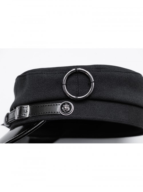 Black Punk Unique Metal Decoration Handsome Woolen Beret