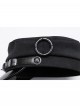 Black Punk Unique Metal Decoration Handsome Woolen Beret