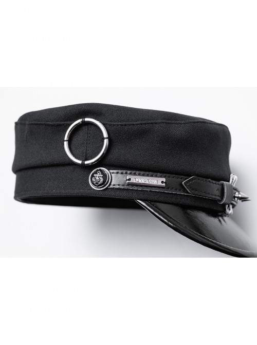 Black Punk Unique Metal Decoration Handsome Woolen Beret