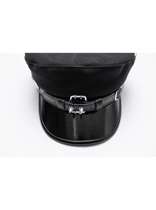 Black Punk Unique Metal Decoration Handsome Woolen Beret