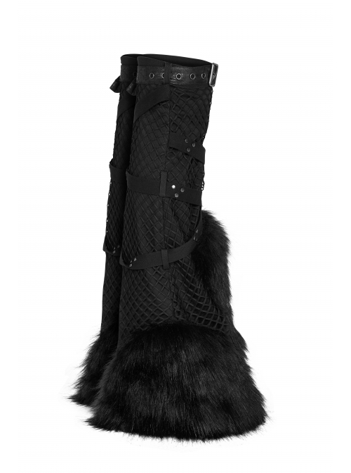Black Punk Artificial Wool Rubber Cross Webbing Band Decoration Leg Warmer