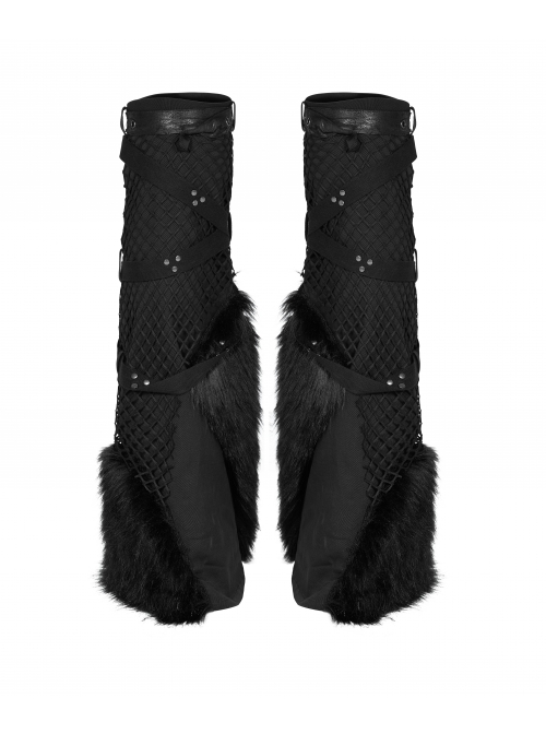 Black Punk Artificial Wool Rubber Cross Webbing Band Decoration Leg Warmer