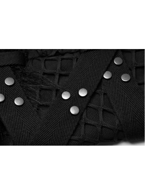 Black Punk Artificial Wool Rubber Cross Webbing Band Decoration Leg Warmer