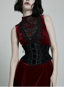 Gothic Fluff Gorgeous Rose Lace Design Vintage Carved Zipper Pendant Black Belt
