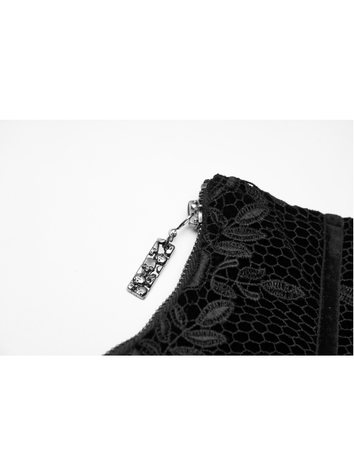 Gothic Fluff Gorgeous Rose Lace Design Vintage Carved Zipper Pendant Black Belt