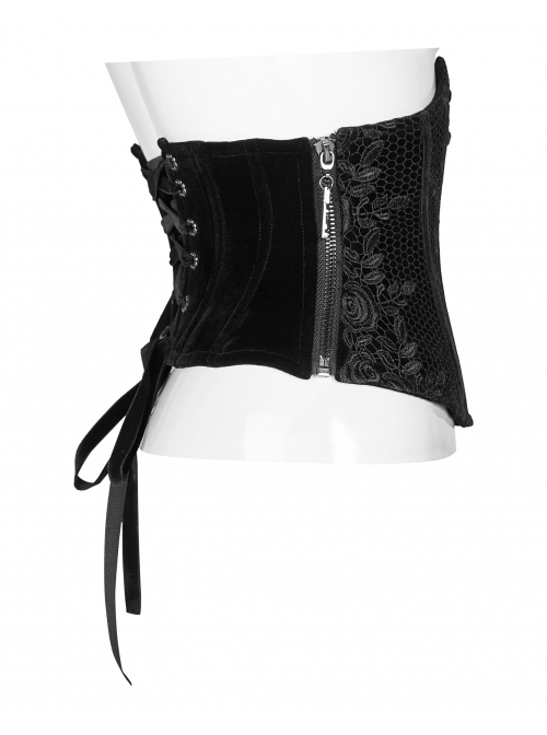 Gothic Fluff Gorgeous Rose Lace Design Vintage Carved Zipper Pendant Black Belt