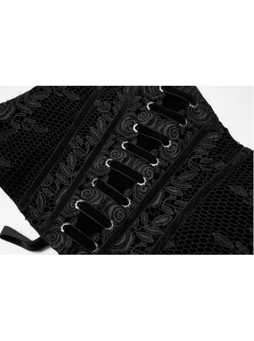 Gothic Fluff Gorgeous Rose Lace Design Vintage Carved Zipper Pendant Black Belt