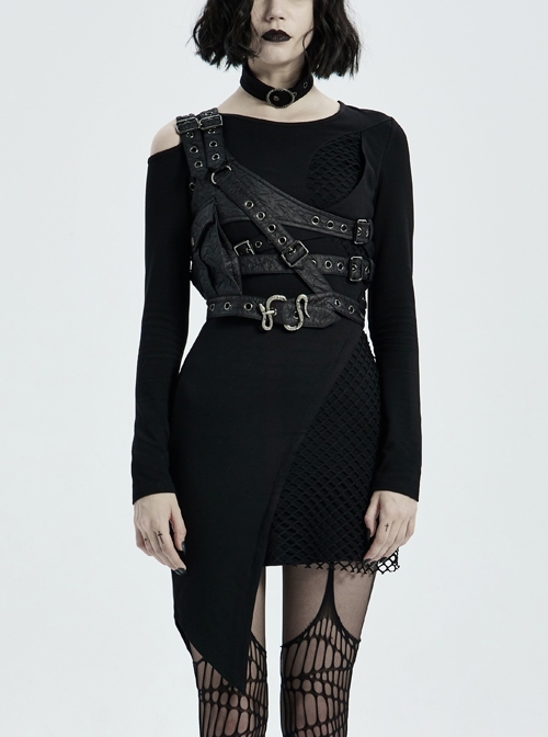 Punk Metal Buttonhole With Temptation Embossed Pattern Embossed Leather Buckle Shoulder Armor Accessory