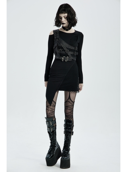 Punk Metal Buttonhole With Temptation Embossed Pattern Embossed Leather Buckle Shoulder Armor Accessory