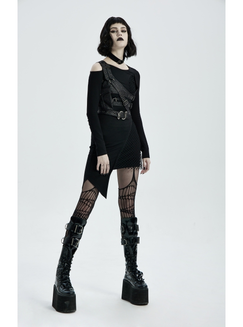 Punk Metal Buttonhole With Temptation Embossed Pattern Embossed Leather Buckle Shoulder Armor Accessory
