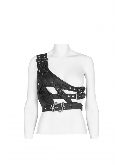 Punk Metal Buttonhole With Temptation Embossed Pattern Embossed Leather Buckle Shoulder Armor Accessory