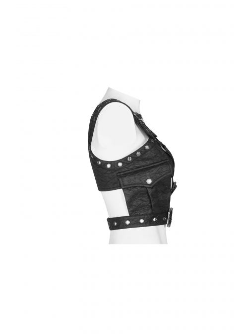 Punk Metal Buttonhole With Temptation Embossed Pattern Embossed Leather Buckle Shoulder Armor Accessory