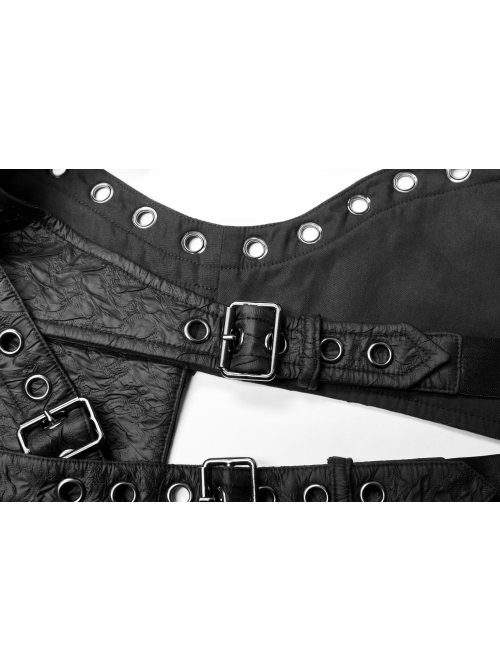 Punk Metal Buttonhole With Temptation Embossed Pattern Embossed Leather Buckle Shoulder Armor Accessory