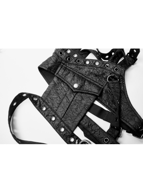 Punk Metal Buttonhole With Temptation Embossed Pattern Embossed Leather Buckle Shoulder Armor Accessory
