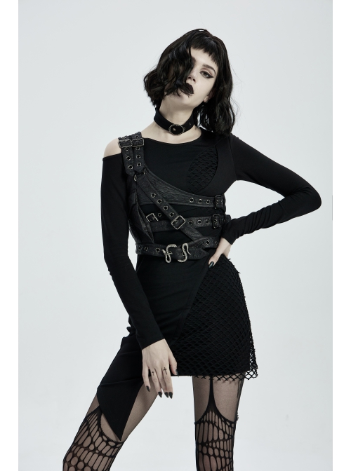 Punk Metal Buttonhole With Temptation Embossed Pattern Embossed Leather Buckle Shoulder Armor Accessory