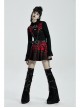 Punk Girls Knitted Fabric Stitching Weaved Flame Printing Fabric Bat Asymmetrical Design Flared Leg Sleeve