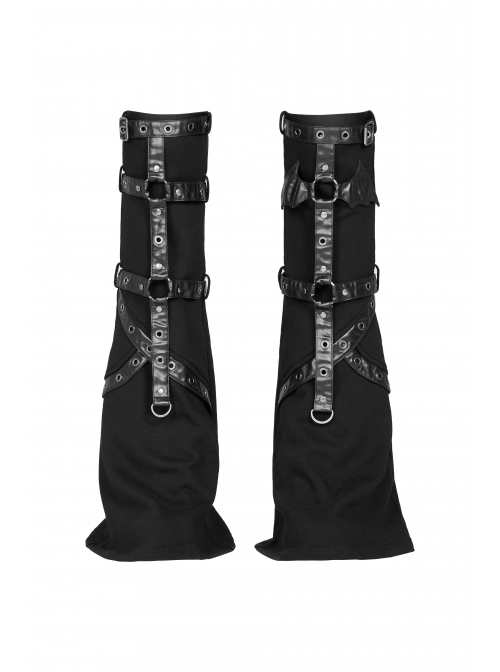 Punk Girls Knitted Fabric Stitching Weaved Flame Printing Fabric Bat Asymmetrical Design Flared Leg Sleeve