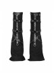 Punk Girls Knitted Fabric Stitching Weaved Flame Printing Fabric Bat Asymmetrical Design Flared Leg Sleeve