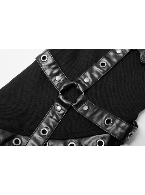 Punk Girls Knitted Fabric Stitching Weaved Flame Printing Fabric Bat Asymmetrical Design Flared Leg Sleeve
