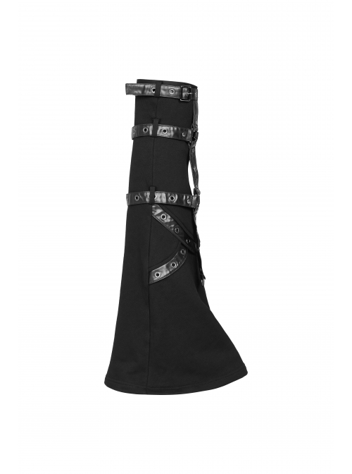 Punk Girls Knitted Fabric Stitching Weaved Flame Printing Fabric Bat Asymmetrical Design Flared Leg Sleeve