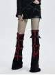 Punk Girls Knitted Fabric Stitching Weaved Flame Printing Fabric Bat Asymmetrical Design Flared Leg Sleeve