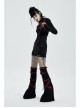 Punk Girls Knitted Fabric Stitching Weaved Flame Printing Fabric Bat Asymmetrical Design Flared Leg Sleeve