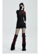Punk Girls Knitted Fabric Stitching Weaved Flame Printing Fabric Bat Asymmetrical Design Flared Leg Sleeve