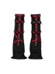 Punk Girls Knitted Fabric Stitching Weaved Flame Printing Fabric Bat Asymmetrical Design Flared Leg Sleeve