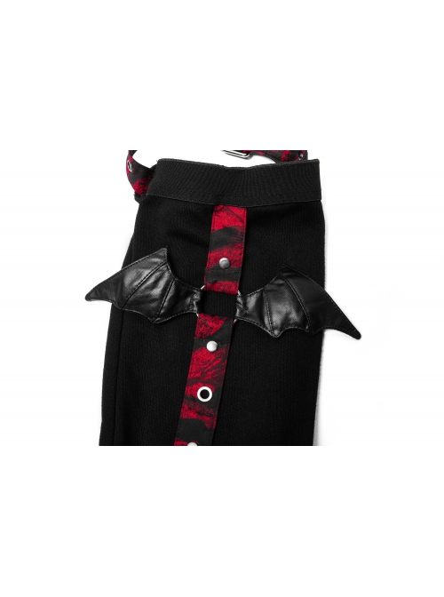 Punk Girls Knitted Fabric Stitching Weaved Flame Printing Fabric Bat Asymmetrical Design Flared Leg Sleeve
