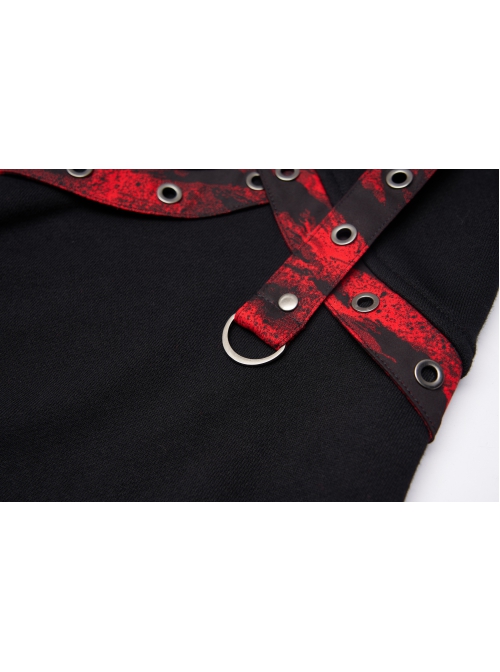 Punk Girls Knitted Fabric Stitching Weaved Flame Printing Fabric Bat Asymmetrical Design Flared Leg Sleeve