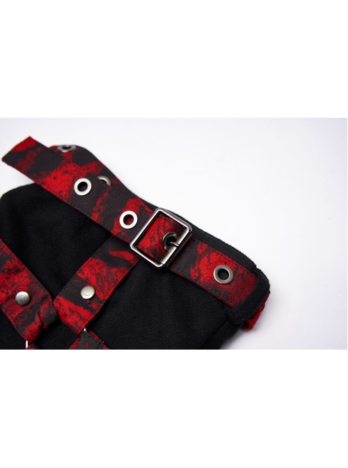Punk Girls Knitted Fabric Stitching Weaved Flame Printing Fabric Bat Asymmetrical Design Flared Leg Sleeve