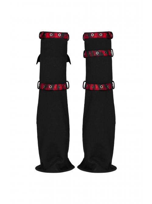 Punk Girls Knitted Fabric Stitching Weaved Flame Printing Fabric Bat Asymmetrical Design Flared Leg Sleeve