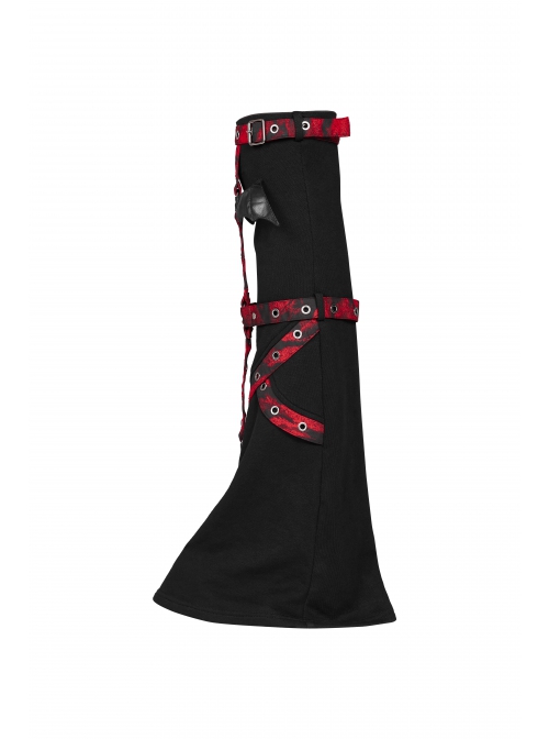 Punk Girls Knitted Fabric Stitching Weaved Flame Printing Fabric Bat Asymmetrical Design Flared Leg Sleeve