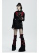 Punk Girls Knitted Fabric Stitching Weaved Flame Printing Fabric Bat Asymmetrical Design Flared Leg Sleeve