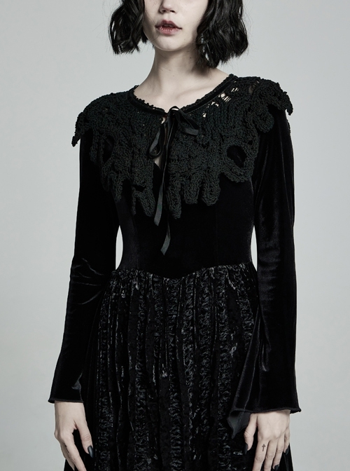 Punk Flocking Webbing Tie Rope Design Hollow Out Weaved Shawl