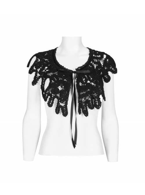 Punk Flocking Webbing Tie Rope Design Hollow Out Weaved Shawl