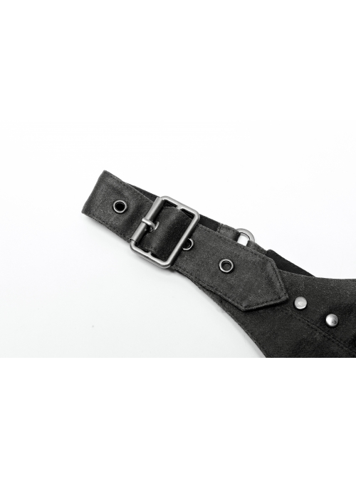 Punk Dark-Grain Woven Design Adjustable Belt Hollow-Out Vest