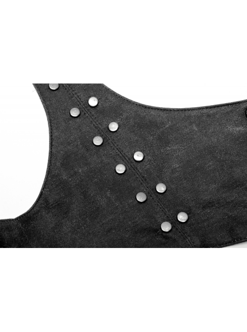 Punk Dark-Grain Woven Design Adjustable Belt Hollow-Out Vest