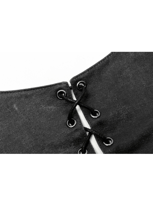 Punk Dark-Grain Woven Design Adjustable Belt Hollow-Out Vest
