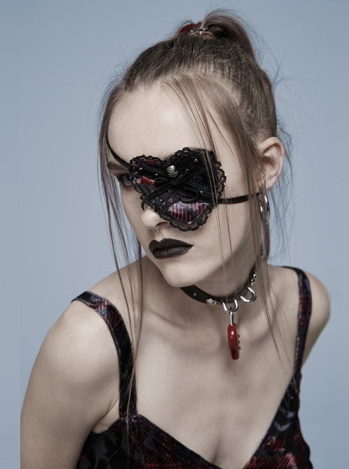 Gothic Velvet Fabric Metal Skull Lace Decoration Heart Eye Mask