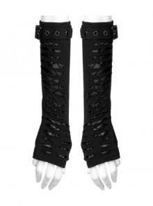 Black Gothic Spider Pattern Cut Design Removable Metal Grommets At The Cuffs Knitting Gloves