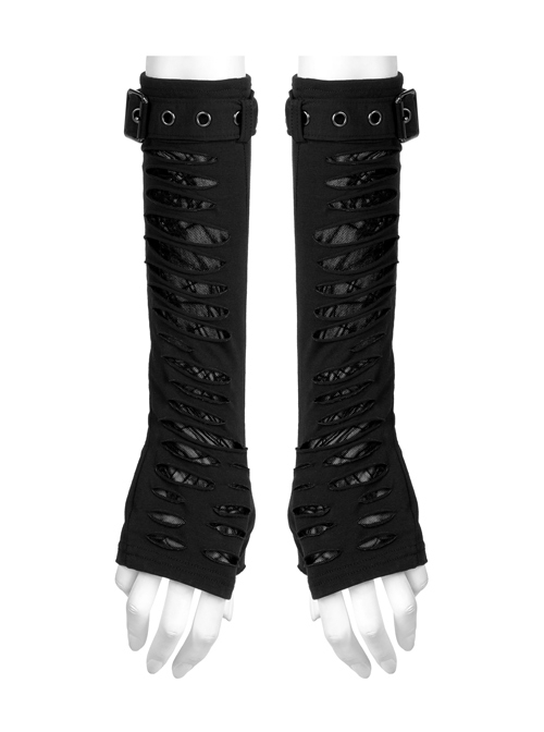 Black Gothic Spider Pattern Cut Design Removable Metal Grommets At The Cuffs Knitting Gloves