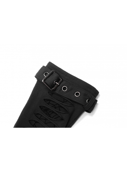 Black Gothic Spider Pattern Cut Design Removable Metal Grommets At The Cuffs Knitting Gloves