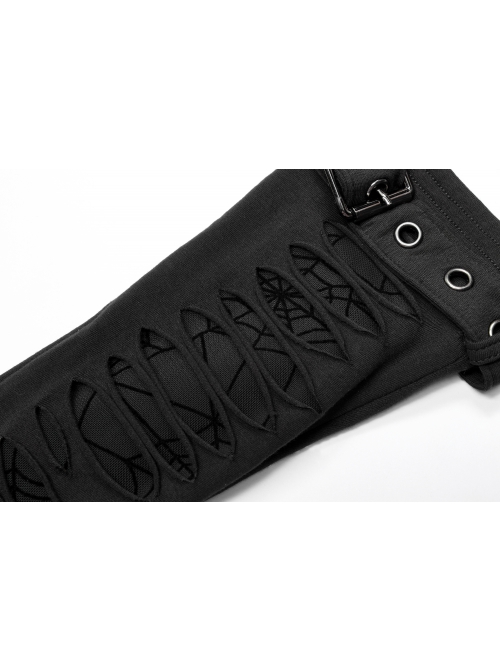 Black Gothic Spider Pattern Cut Design Removable Metal Grommets At The Cuffs Knitting Gloves