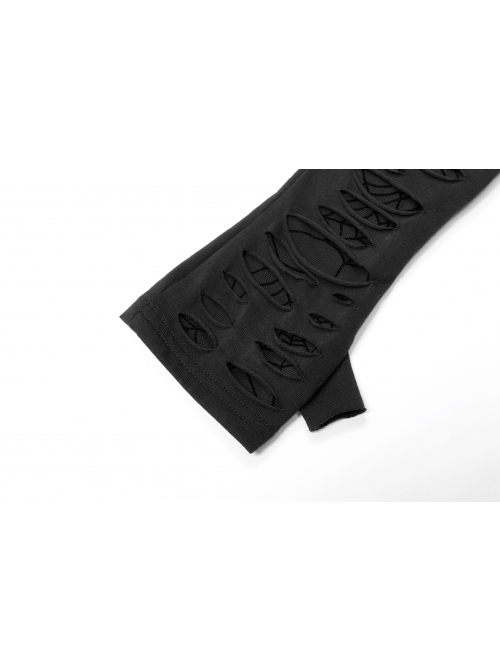 Black Gothic Spider Pattern Cut Design Removable Metal Grommets At The Cuffs Knitting Gloves