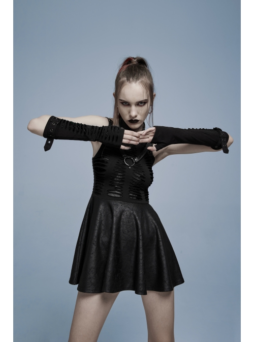 Black Gothic Spider Pattern Cut Design Removable Metal Grommets At The Cuffs Knitting Gloves