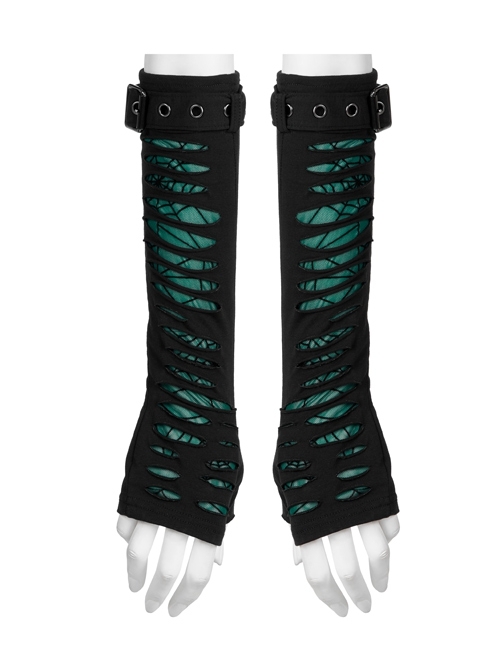 Gothic Spider Pattern Cut Design Removable Metal Grommets At The Cuffs Knitting Gloves